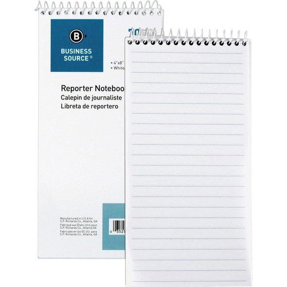 Business Source Coat Pocket-size Reporters Notebook - 70 Sheets - Spiral - 4" x 8" - White Paper - 1 Dozen