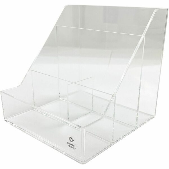 Business Source 4-Compartment Desktop Organizer - 4 Compartment(s) - 5.5" Height x 5.6" Width x 5.6" DepthDesktop - Durable - Clear - Acrylic - 1 Each