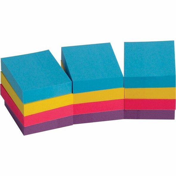 Business Source Extreme Color Adhesive Notes - 1.50" x 2" - Rectangle - Unruled - Assorted - Self-adhesive, Repositionable, Solvent-free Adhesive - 12 / Pack