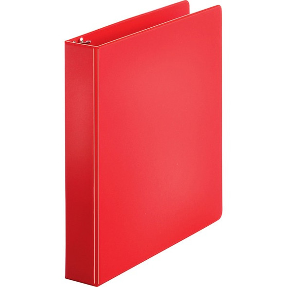 Business Source Basic Round Ring Binders - 1 1/2" Binder Capacity - Letter - 8 1/2" x 11" Sheet Size - 350 Sheet Capacity - 3 x Round Ring Fastener(s) - Polypropylene, Chipboard - Red - 1.02 lb - Exposed Rivet, Sturdy - 1 Each