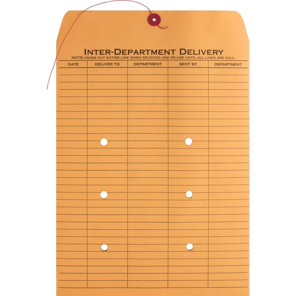 Business Source 2-sided Inter-Department Envelopes - Inter-department - 10" Width x 13" Length - 28 lb - String/Button - Kraft - 100 / Box - Kraft