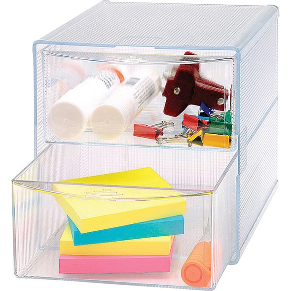 Business Source 2-drawer Storage Organizer - 2 Drawer(s) - 6" Height x 6" Width x 6" DepthDesktop - Clear - 1 Each