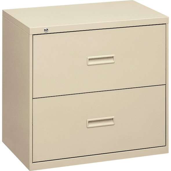 HON 400 File Cabinet - 36" x 18" x 28.4" - 2 x Drawer(s) for File - Letter, Legal - Lateral - Tamper Resistant, Compact, Sturdy, Interlocking, Welded, Removable Lock, Leveling Glide, Divider, Ball-bearing Suspension, Recessed Handle - Putty