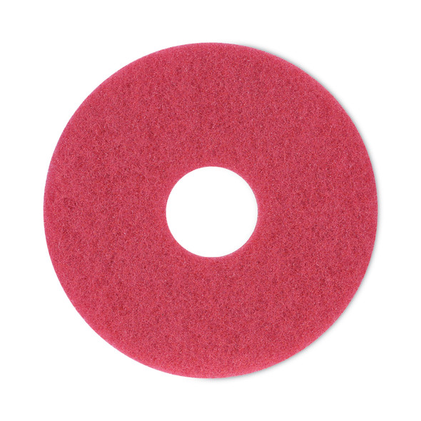 Buffing Floor Pads, 12" Diameter, Red, 5/Carton