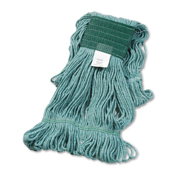 Super Loop Wet Mop Head, Cotton/Synthetic Fiber, 5" Headband, Medium Size, Green, 12/Carton