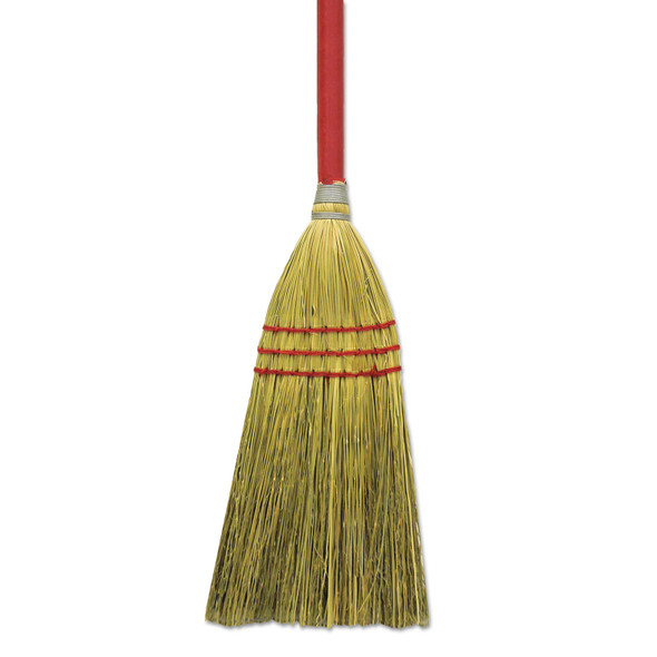 Corn/Fiber Brooms, Corn/Synthetic Fiber Bristles, 36" Overall Length, Gray/Natural, 12/Carton