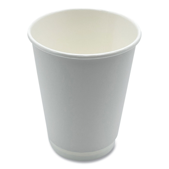 Paper Hot Cups, Double-Walled, 12 oz, White, 500/Carton