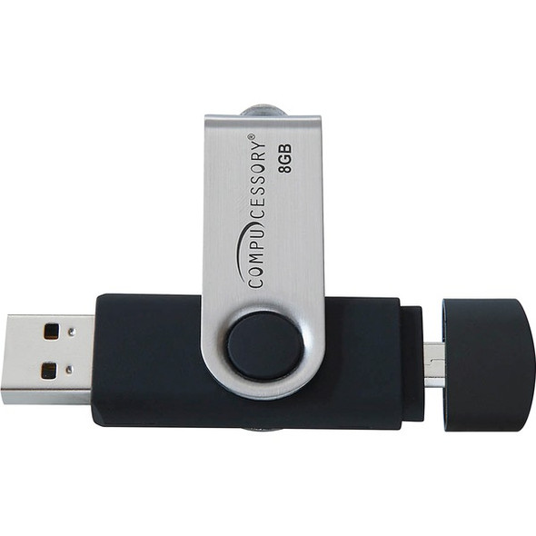 Compucessory 8GB USB 2.0 Flash Drive - 8 GB - USB 2.0 - Silver, Black - 1 Year Warranty - 1 Each