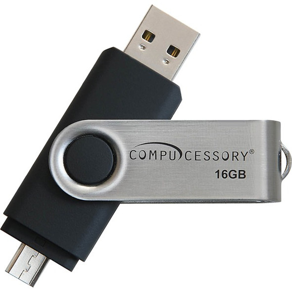 Compucessory 16GB USB 2.0 Flash Drive - 16 GB - USB 2.0 - Silver, Black - 1 Year Warranty - 1 Each