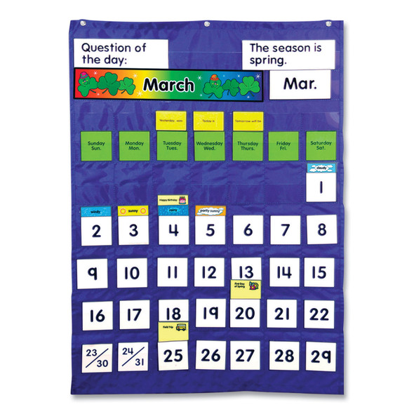 Complete Calendar and Weather Pocket Chart, 51 Pockets, 26 x 37.25, Blue