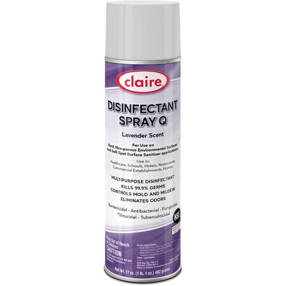 Claire Multipurpose Disinfectant Spray - 17 fl oz (0.5 quart) - Lavender Scent - 12 / Carton - Purple