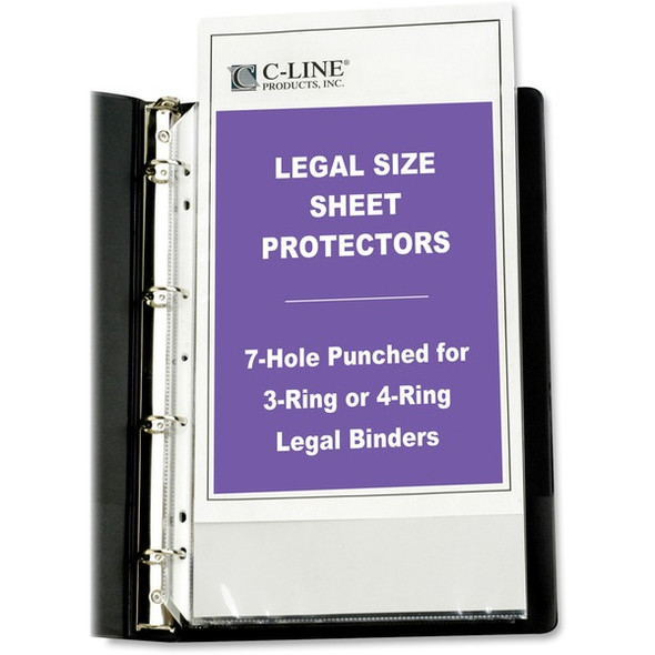 C-Line Heavyweight Poly Sheet Protectors - Legal Size, 7-Hole Punched for 3-Ring or 4-Ring Binders, Clear, Top Loading, 14 x 8-1/2, 50/BX, 62047