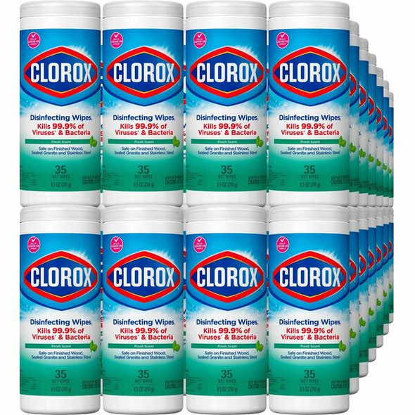 Clorox Disinfecting Cleaning Wipes - Ready-To-Use - Fresh Scent - 35 / Canister - 420 / Bundle - Green