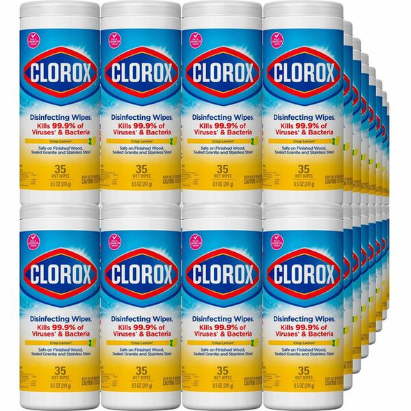 Clorox Disinfecting Cleaning Wipes - Ready-To-Use - Crisp Lemon Scent - 35 / Canister - 420 / Bundle - Yellow