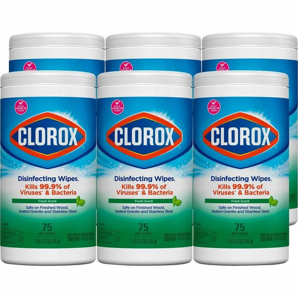 Clorox Disinfecting Wipes, Bleach-Free Cleaning Wipes - For Multipurpose - Fresh Scent - 75 / Canister - 6 / Carton - Pre-moistened, Bleach-free - White