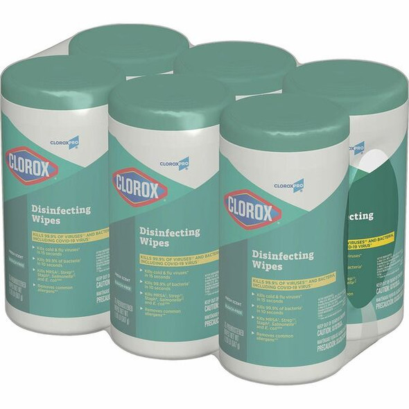 CloroxPro&trade; Disinfecting Wipes - For Hard Surface, Glass, Mirror - Ready-To-Use - Fresh Scent - 75 / Canister - 6 / Carton - Pleasant Scent, Disinfectant, Pre-moistened, Textured, Streak-free - Green