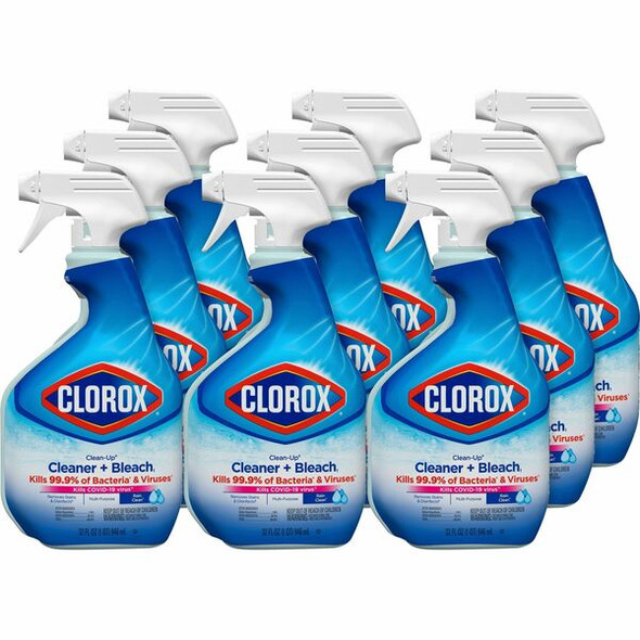 Clorox Clean-Up All Purpose Cleaner with Bleach - For Multipurpose - 32 fl oz (1 quart) - Rain Clean Scent - 9 / Carton - Deodorize - Multi