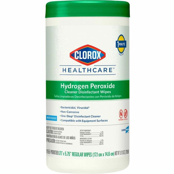 Clorox Healthcare Hydrogen Peroxide Cleaner Disinfectant Wipes - 155 / Canister - 1 Each - Pre-moistened - White