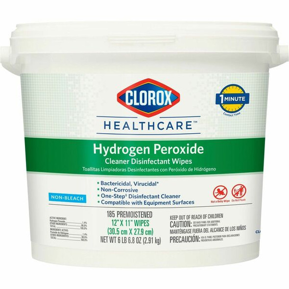 Clorox Healthcare Hydrogen Peroxide Cleaner Disinfectant Wipes - 185 / Bucket - 1 Each - Pre-moistened - White