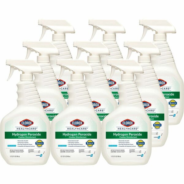 Clorox Healthcare Hydrogen Peroxide Cleaner Disinfectant Spray - 32 fl oz (1 quart) - 9 / Carton - Clear