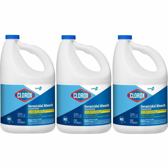 CloroxPro&trade; Germicidal Bleach - For Laundry - Concentrate - 121 fl oz (3.8 quart) - 3 / Carton - Disinfectant, Anti-bacterial - Clear