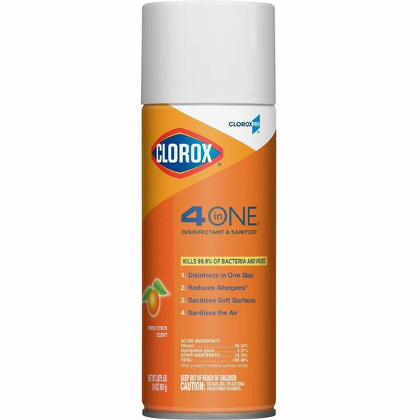 CloroxPro&trade; 4 in One Disinfectant & Sanitizer - 14 fl oz (0.4 quart) - Fresh Citrus Scent - 1 Each