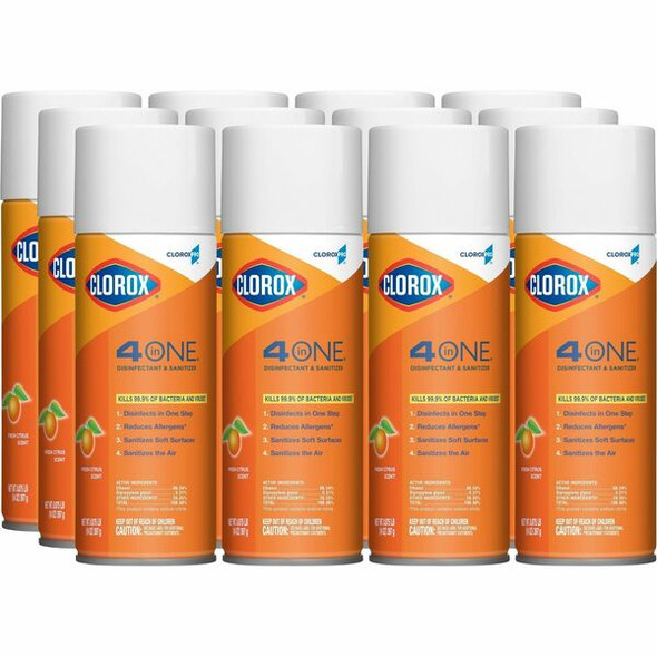 CloroxPro&trade; 4 in One Disinfectant & Sanitizer - 14 fl oz (0.4 quart) - Fresh Citrus Scent - 12 / Carton