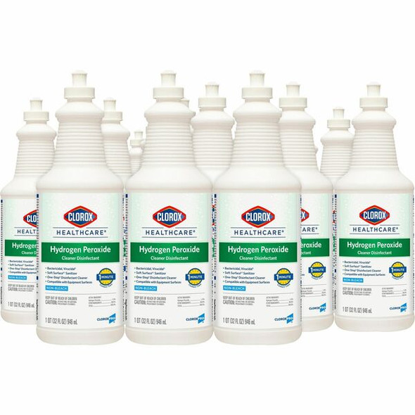 Clorox Healthcare Pull-Top Hydrogen Peroxide Cleaner Disinfectant - Ready-To-Use - 32 fl oz (1 quart) - 276 / Bundle - Clear