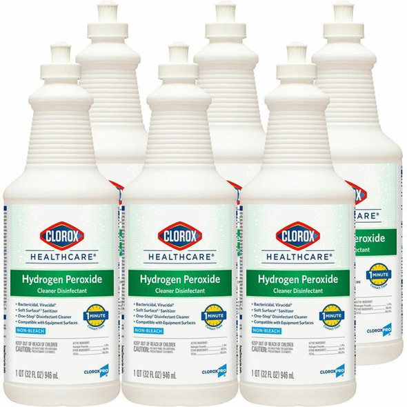 Clorox Healthcare Pull-Top Hydrogen Peroxide Cleaner Disinfectant - Ready-To-Use - 32 fl oz (1 quart) - 6 / Carton - Clear