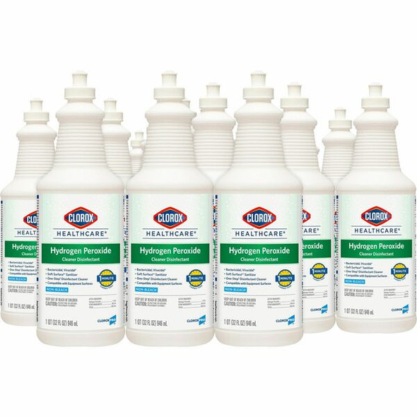 Clorox Healthcare Pull-Top Hydrogen Peroxide Cleaner Disinfectant - Ready-To-Use - 32 fl oz (1 quart) - 552 / Pallet - Clear