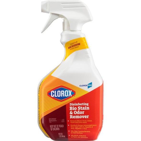 CloroxPro Disinfecting Bio Stain & Odor Remover Spray - Ready-To-Use - 32 fl oz (1 quart) - 216 / Bundle - Translucent