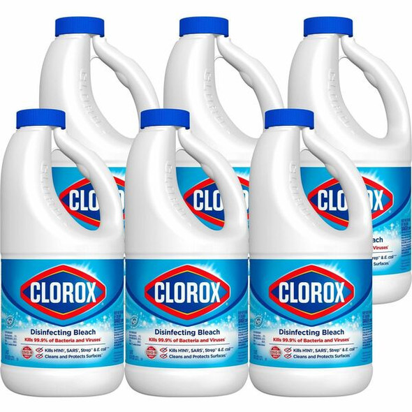 Clorox Disinfecting Bleach - Concentrate - 43 fl oz (1.3 quart) - Regular Scent - 6 / Carton - White