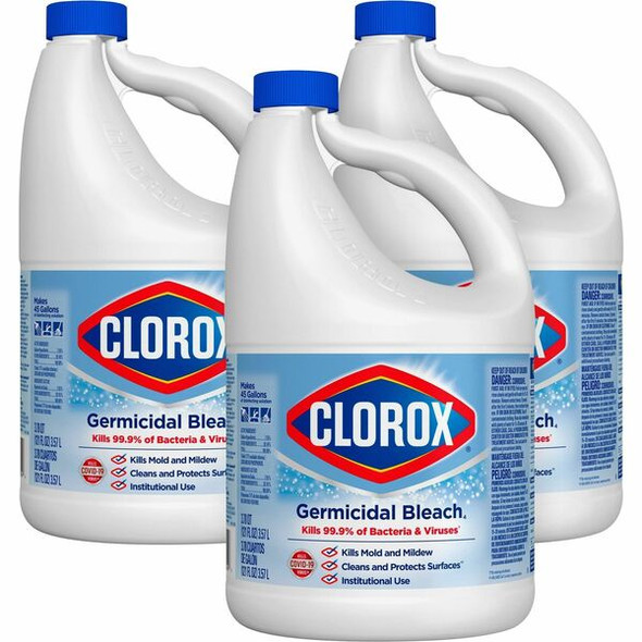 Clorox Germicidal Bleach - Concentrate - 121 fl oz (3.8 quart) - Regular Scent - 3 / Carton - White