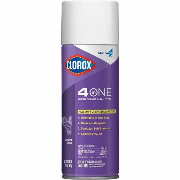 CloroxPro&trade; 4 in One Disinfectant & Sanitizer - Ready-To-Use - 14 fl oz (0.4 quart) - Lavender Scent - 1 Each - Purple