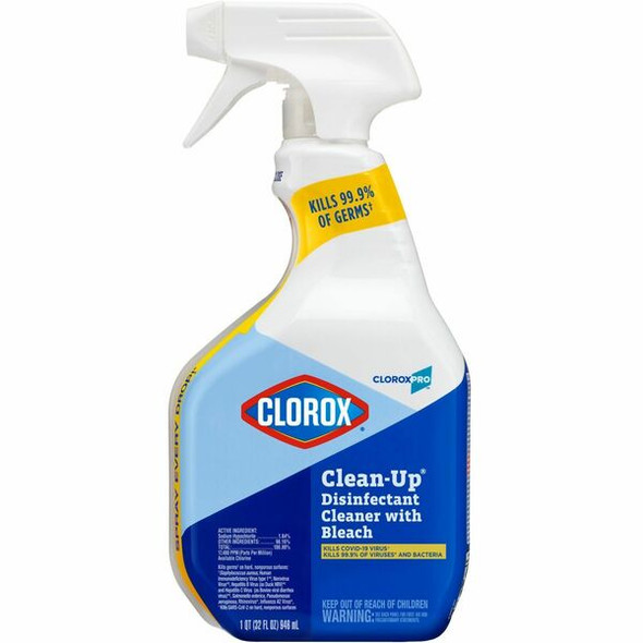 CloroxPro&trade; Clean-Up Disinfectant Cleaner with Bleach - Ready-To-Use - 32 fl oz (1 quart) - 216 / Bundle - Clear