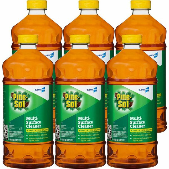 CloroxPro&trade; Pine-Sol Multi-Surface Cleaner - For Multipurpose - Concentrate - 60 fl oz (1.9 quart) - Pine Scent - 6 / Carton - Deodorize, Odorless, Anti-bacterial, Residue-free - Amber