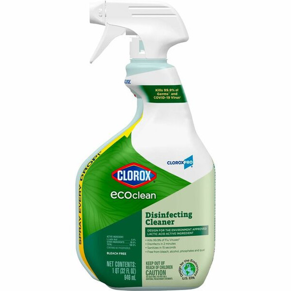 CloroxPro&trade; EcoClean Disinfecting Cleaner Spray - Ready-To-Use - 32 fl oz (1 quart) - Fresh Scent - 1 Each - Green, White