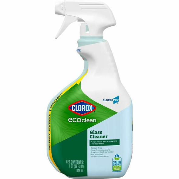 CloroxPro&trade; EcoClean Glass Cleaner Spray - 32 fl oz (1 quart) - 1 Each - Green, Blue