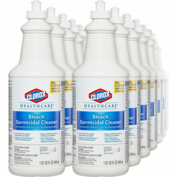 Clorox Healthcare Pull-Top Bleach Germicidal Cleaner - Ready-To-Use - 32 fl oz (1 quart) - 360 / Pallet - White