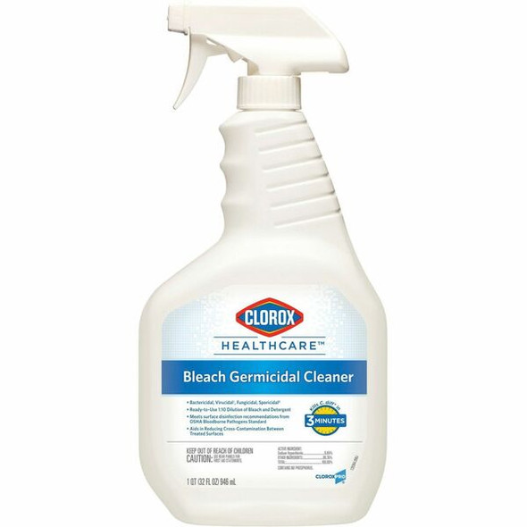 Clorox Healthcare Bleach Germicidal Cleaner - Ready-To-Use - 32 fl oz (1 quart)Bottle - 180 / Bundle - White, Clear