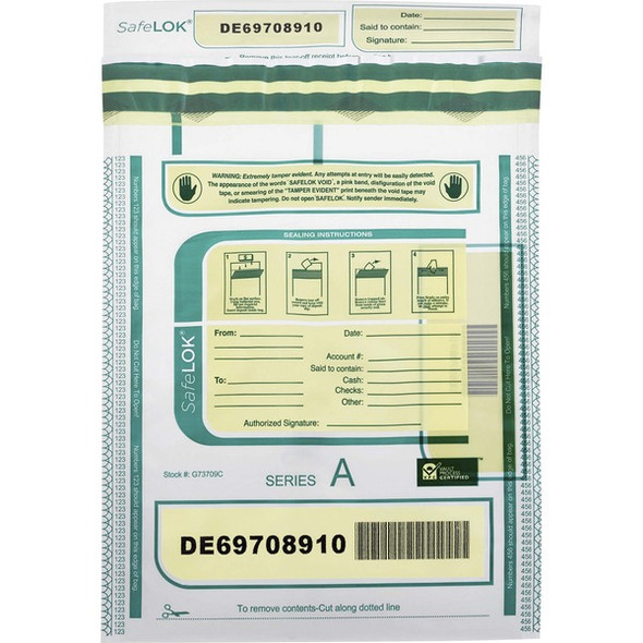 ControlTek SafeLOK Tamper-Evident Deposit Bags - 9" Width x 12" Length - Seal Closure - Clear - 100/Pack - Deposit, Cash, Note, Bill