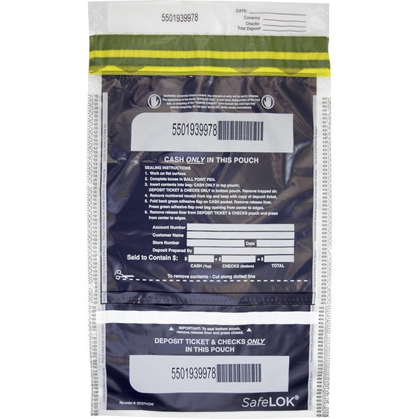 ControlTek SafeLOK VT Tamper-Evident Deposit Bags - 10" Width x 15" Length - Seal Closure - Clear - 100/Pack - Bill, Deposit, Cash, Deposit Slip, Check