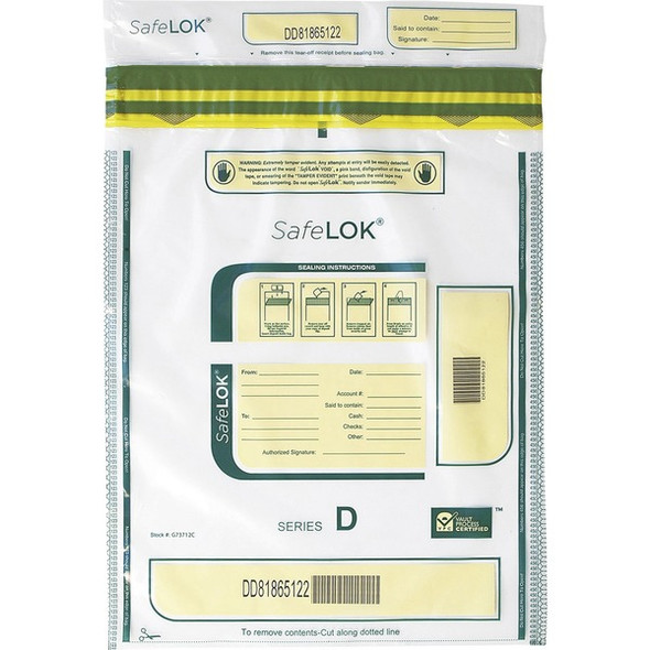 ControlTek SafeLOK Tamper-Evident Deposit Bags - 12" Width x 16" Length - Seal Closure - Clear - 100/Pack - Cash, Deposit, Note, Bill