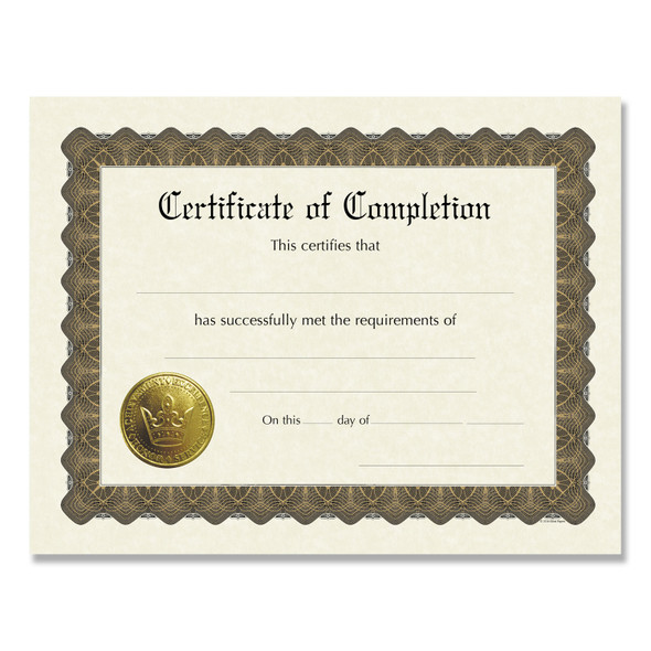 Ready-to-Use Certificates, Completion, 11 x 8.5, Ivory/Brown/Gold Colors with Brown Border, 6/Pack