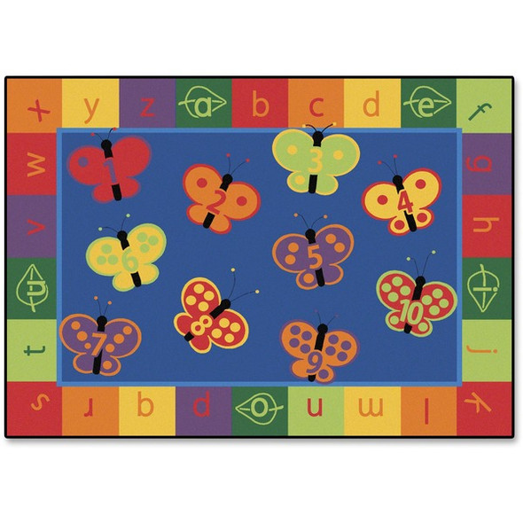 Carpets for Kids 123 ABC Butterfly Fun Rectangle Rug - 65" Length x 46" Width - Rectangle - Alphabet, Butterfly, Number