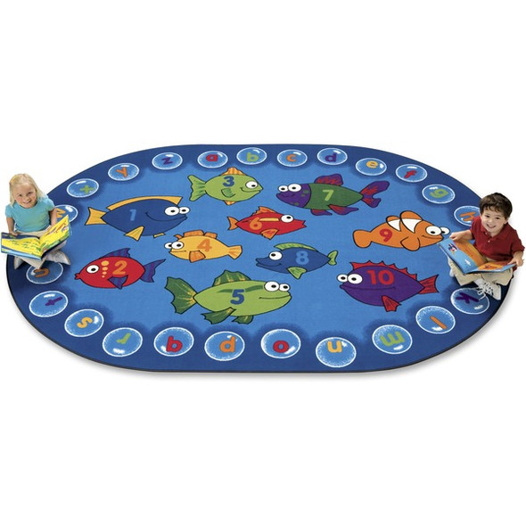 Carpets for Kids Fishing For Literacy Oval Rug - 113" Length x 81" Width - Oval - Alphabet Bubbles