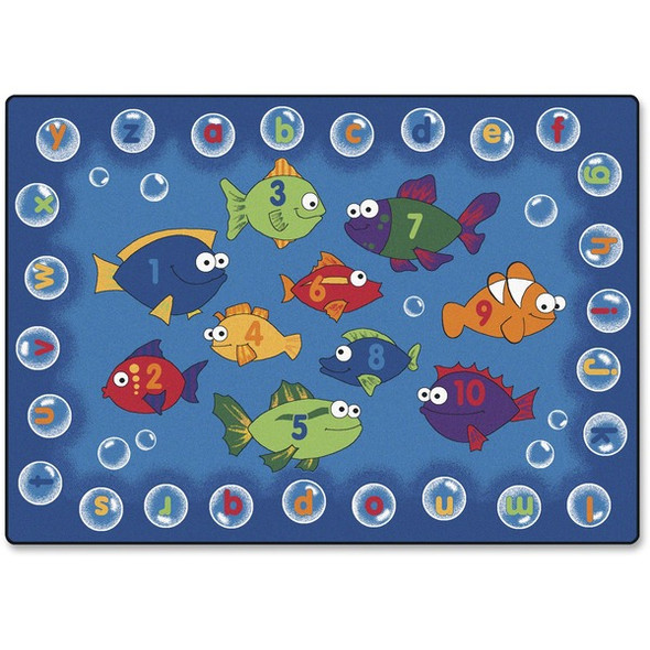 Carpets for Kids Fishing 4 Literacy Rectangle Rug - 12 ft Length x 96" Width - Rectangle - Alphabet Bubbles, Numbers, Fishing For Literacy