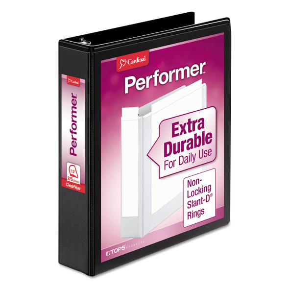 Performer ClearVue Slant-D Ring Binder, 3 Rings, 1.5" Capacity, 11 x 8.5, Black