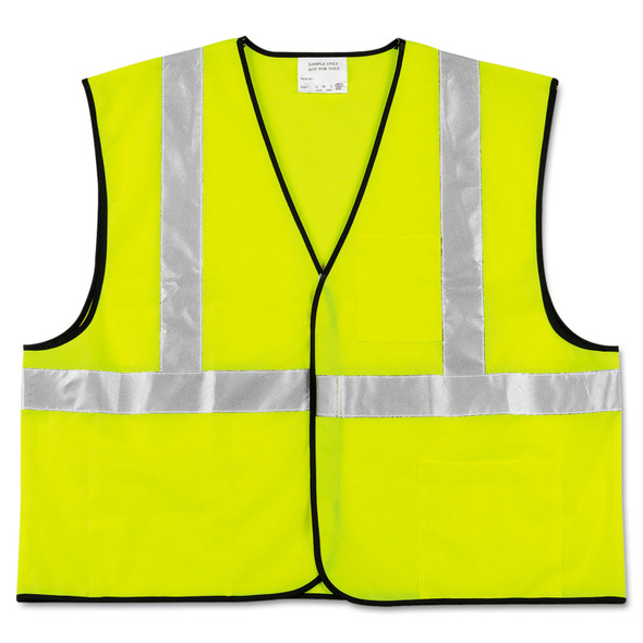Class 2 Safety Vest, Polyester, 2X-Large, Fluorescent Lime with Silver Stripe