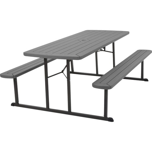 Cosco Folding Picnic Table - For - Table TopTaupe Top x 72" Table Top Width x 57" Table Top Depth - 29" Height - Wood Grain, Resin Top Material - 1 Each